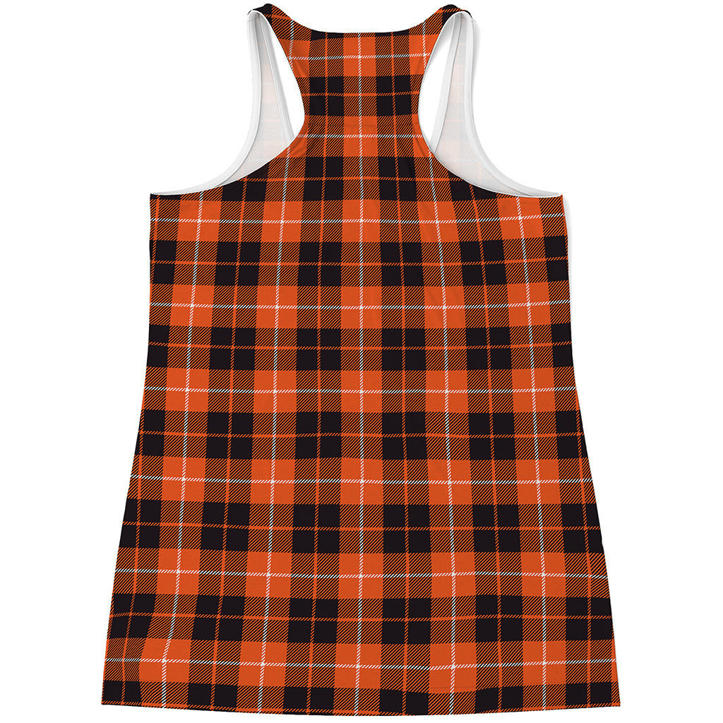 Orange Grey And White Tartan Print Women's Racerback Tank Top