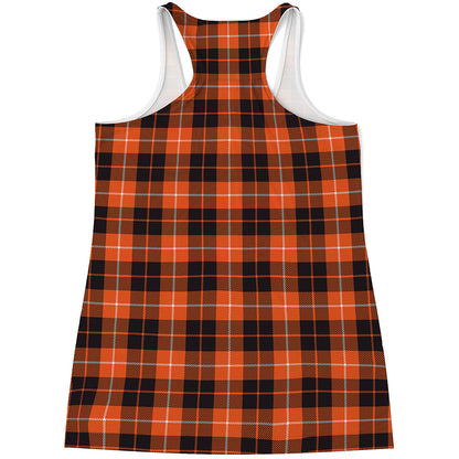 Orange Grey And White Tartan Print Women's Racerback Tank Top