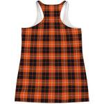 Orange Grey And White Tartan Print Women's Racerback Tank Top
