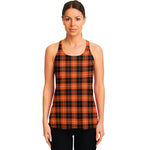 Orange Grey And White Tartan Print Women's Racerback Tank Top