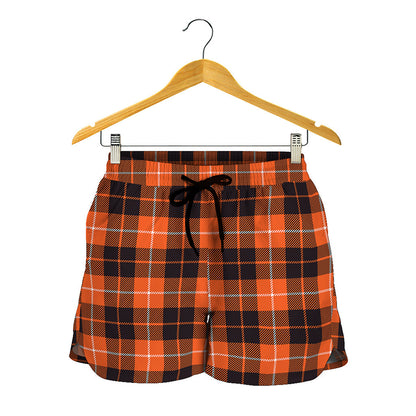 Orange Grey And White Tartan Print Women's Shorts