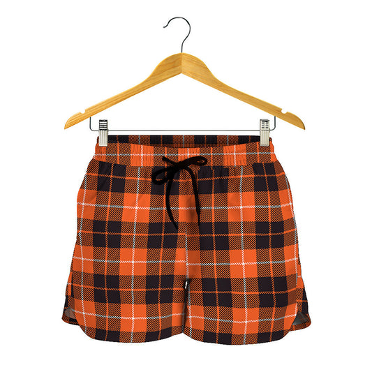Orange Grey And White Tartan Print Women's Shorts