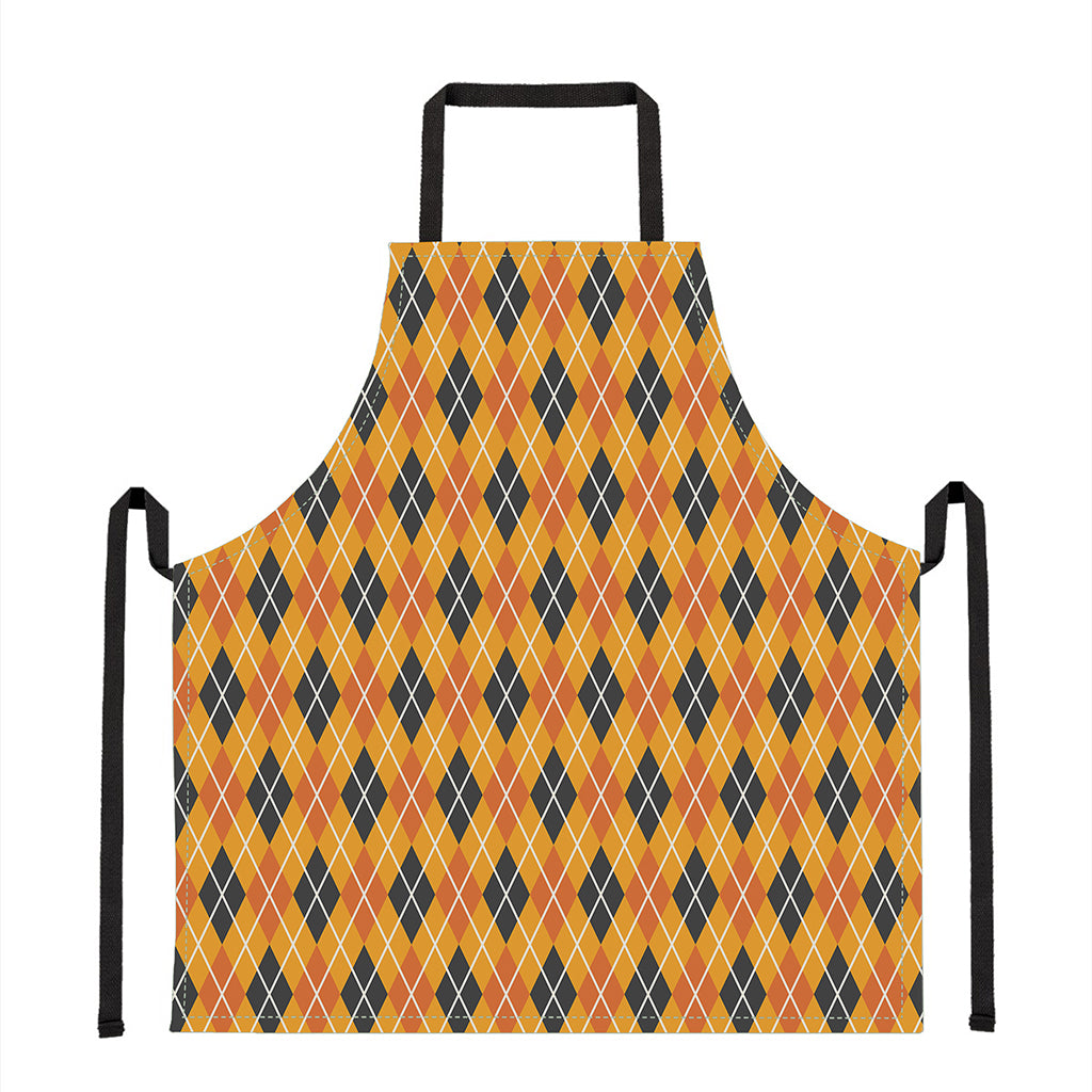 Orange Halloween Argyle Pattern Print Apron