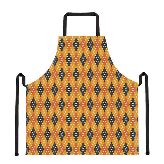 Orange Halloween Argyle Pattern Print Apron