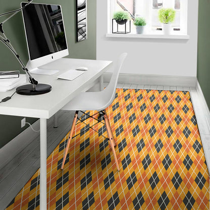 Orange Halloween Argyle Pattern Print Area Rug