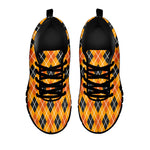 Orange Halloween Argyle Pattern Print Black Sneakers