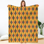 Orange Halloween Argyle Pattern Print Blanket