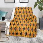 Orange Halloween Argyle Pattern Print Blanket