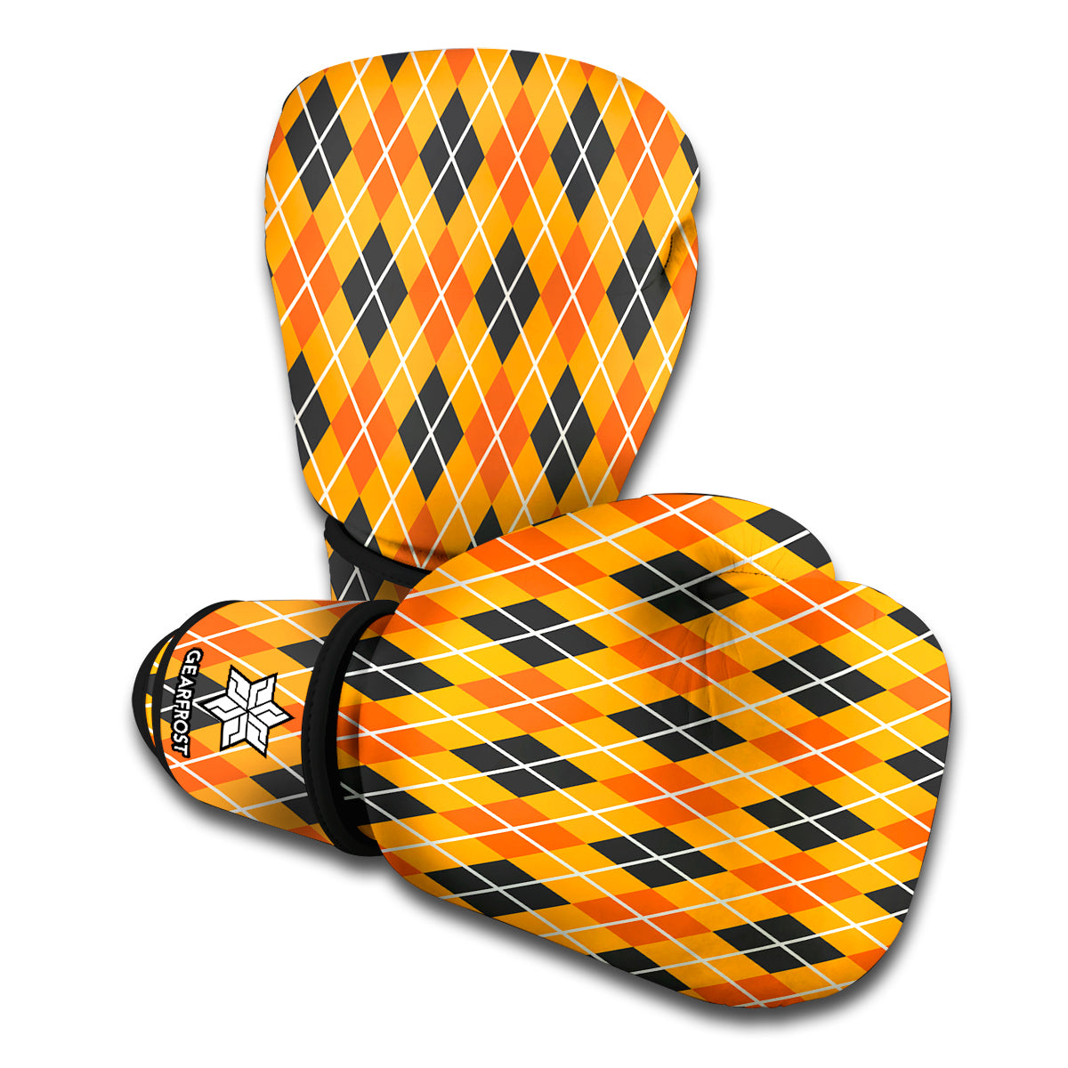 Orange Halloween Argyle Pattern Print Boxing Gloves