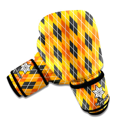 Orange Halloween Argyle Pattern Print Boxing Gloves