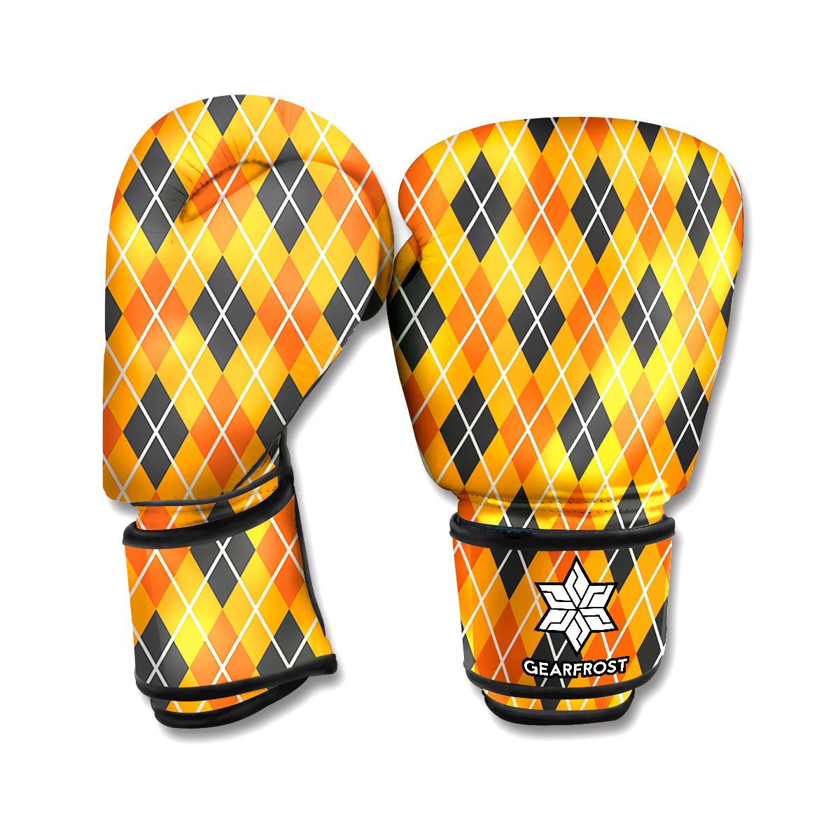 Orange Halloween Argyle Pattern Print Boxing Gloves