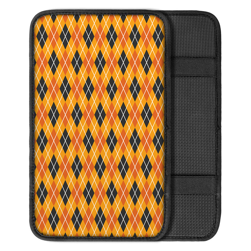 Orange Halloween Argyle Pattern Print Car Center Console Cover