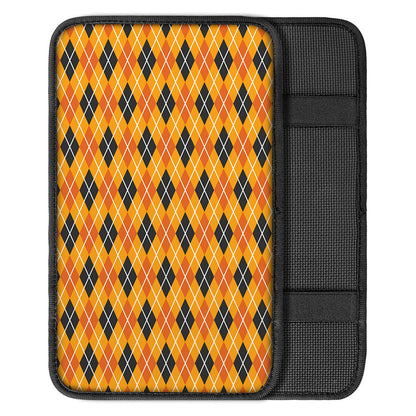 Orange Halloween Argyle Pattern Print Car Center Console Cover