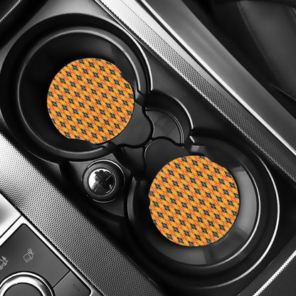 Orange Halloween Argyle Pattern Print Car Coasters