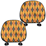 Orange Halloween Argyle Pattern Print Car Headrest Covers