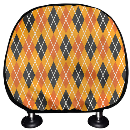 Orange Halloween Argyle Pattern Print Car Headrest Covers