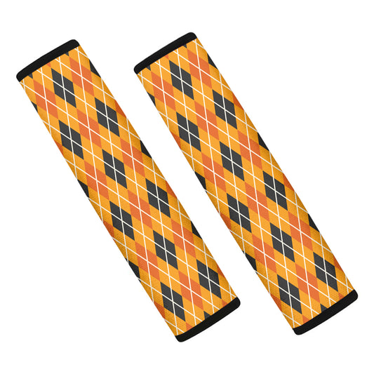 Orange Halloween Argyle Pattern Print Car Seat Belt Covers