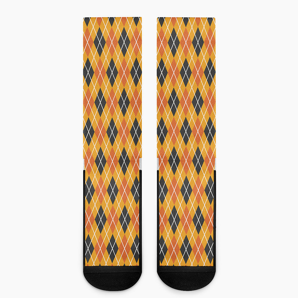 Orange Halloween Argyle Pattern Print Crew Socks