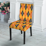 Orange Halloween Argyle Pattern Print Dining Chair Slipcover