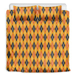 Orange Halloween Argyle Pattern Print Duvet Cover Bedding Set
