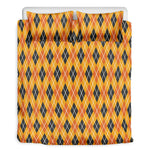 Orange Halloween Argyle Pattern Print Duvet Cover Bedding Set
