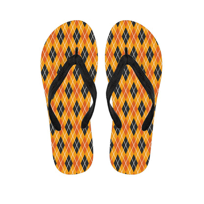 Orange Halloween Argyle Pattern Print Flip Flops