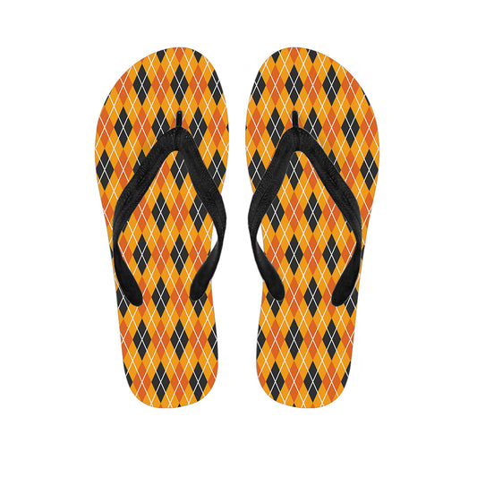 Orange Halloween Argyle Pattern Print Flip Flops