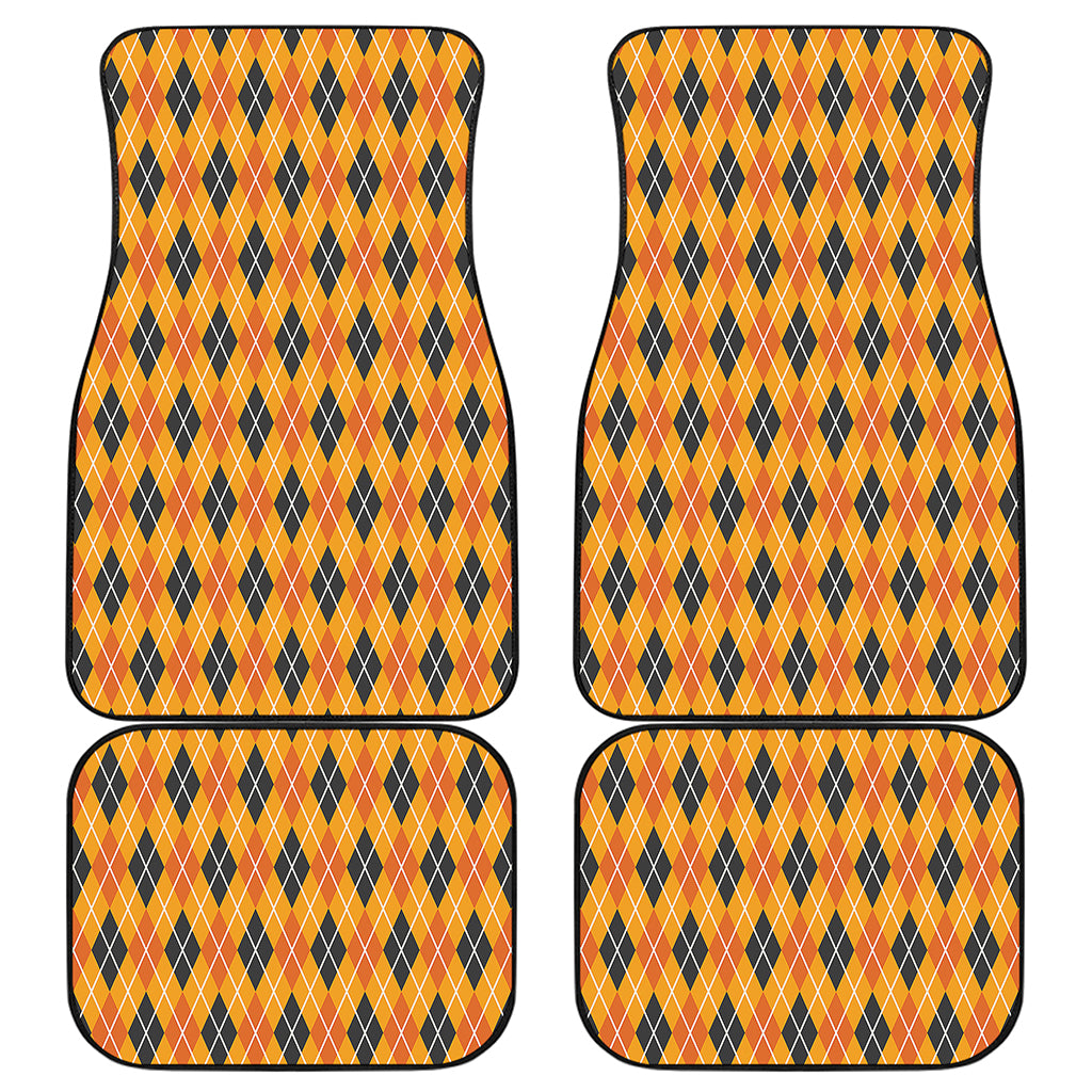 Orange Halloween Argyle Pattern Print Front and Back Car Floor Mats
