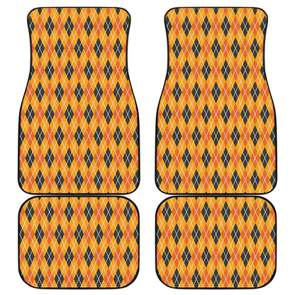 Orange Halloween Argyle Pattern Print Front and Back Car Floor Mats