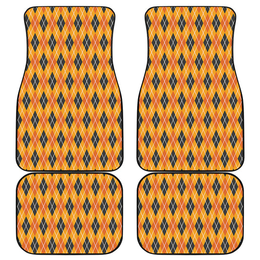 Orange Halloween Argyle Pattern Print Front and Back Car Floor Mats