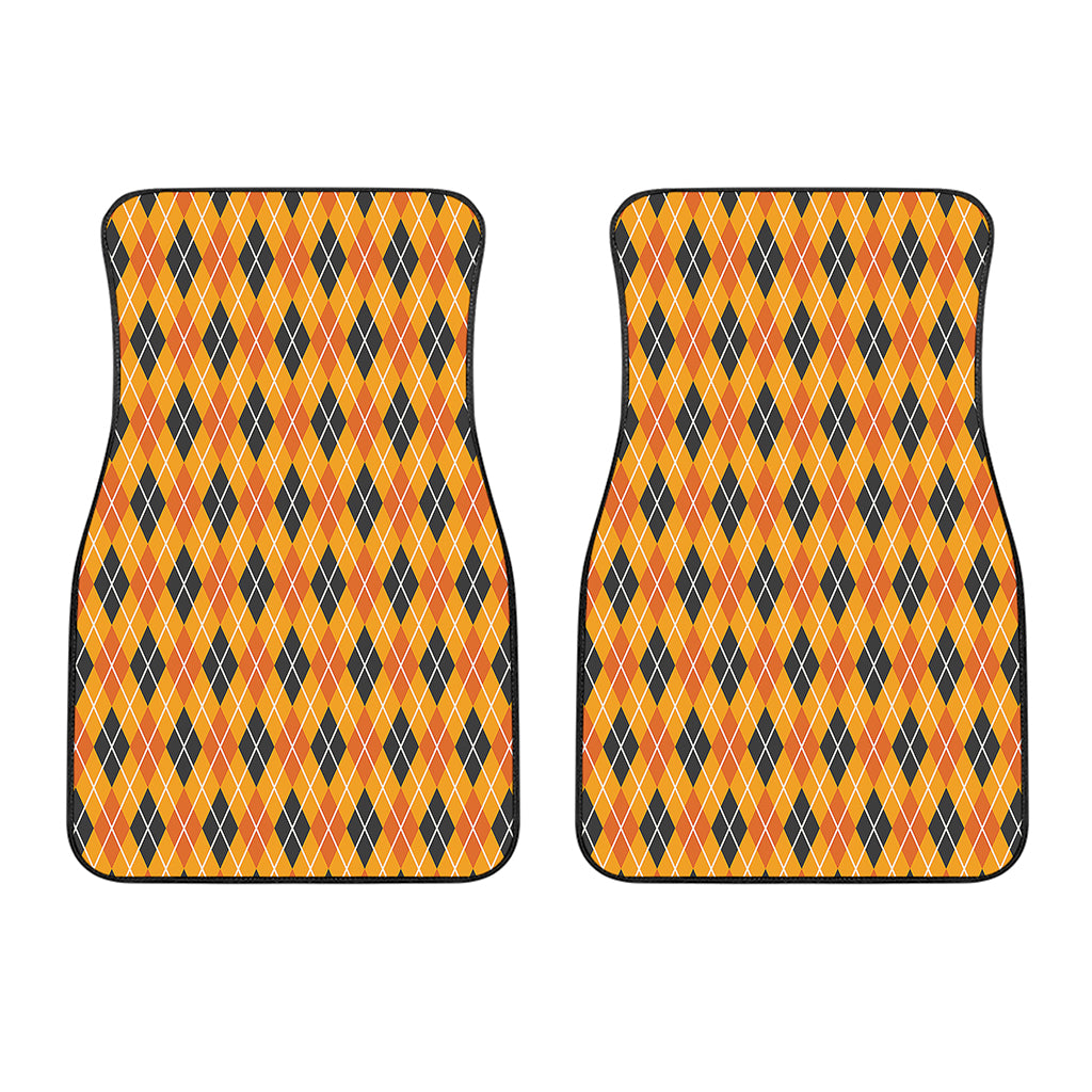 Orange Halloween Argyle Pattern Print Front Car Floor Mats