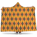 Orange Halloween Argyle Pattern Print Hooded Blanket