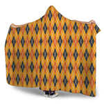 Orange Halloween Argyle Pattern Print Hooded Blanket