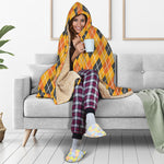 Orange Halloween Argyle Pattern Print Hooded Blanket