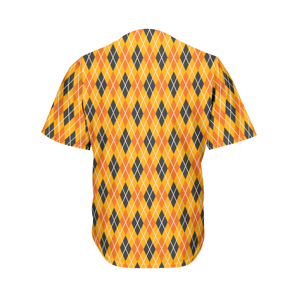 Orange Halloween Argyle Pattern Print Men's Baseball Jersey