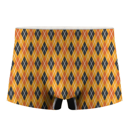 Orange Halloween Argyle Pattern Print Men's Boxer Briefs