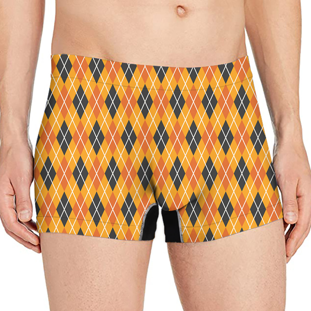 Orange Halloween Argyle Pattern Print Men's Boxer Briefs