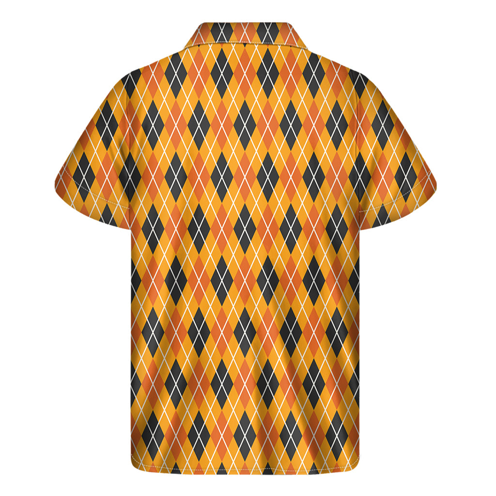 Orange Halloween Argyle Pattern Print Men's Short Sleeve Shirt