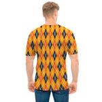Orange Halloween Argyle Pattern Print Men's T-Shirt