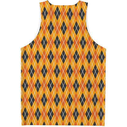 Orange Halloween Argyle Pattern Print Men's Tank Top