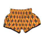 Orange Halloween Argyle Pattern Print Muay Thai Boxing Shorts