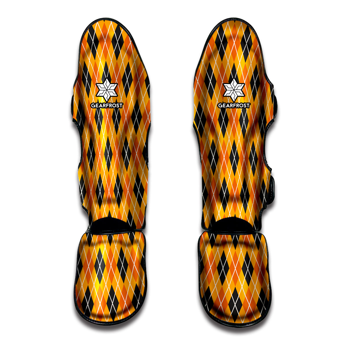 Orange Halloween Argyle Pattern Print Muay Thai Shin Guard