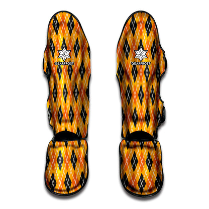Orange Halloween Argyle Pattern Print Muay Thai Shin Guard
