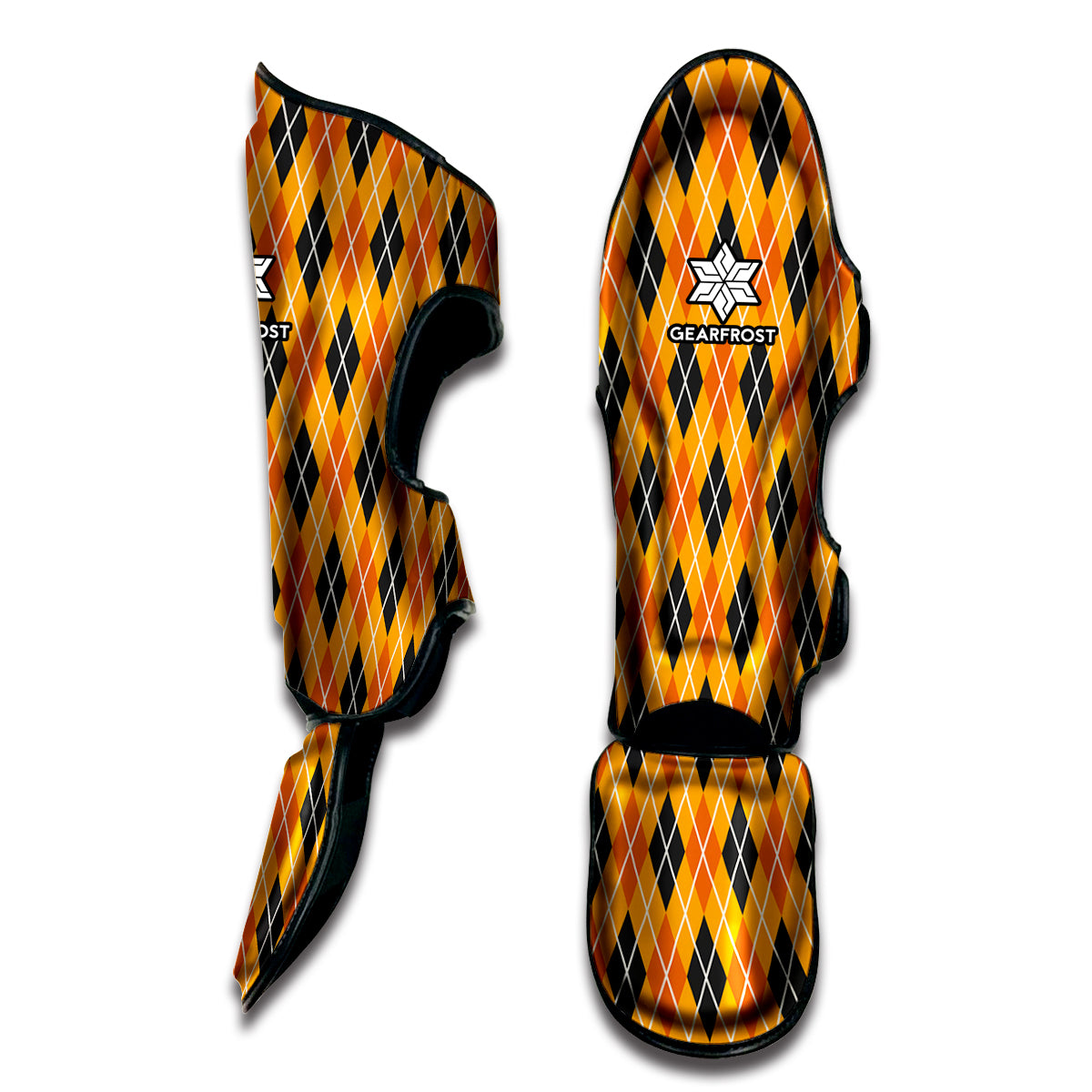 Orange Halloween Argyle Pattern Print Muay Thai Shin Guard