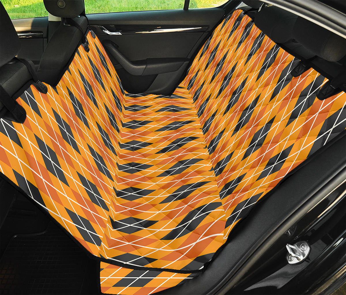Orange Halloween Argyle Pattern Print Pet Car Back Seat Cover