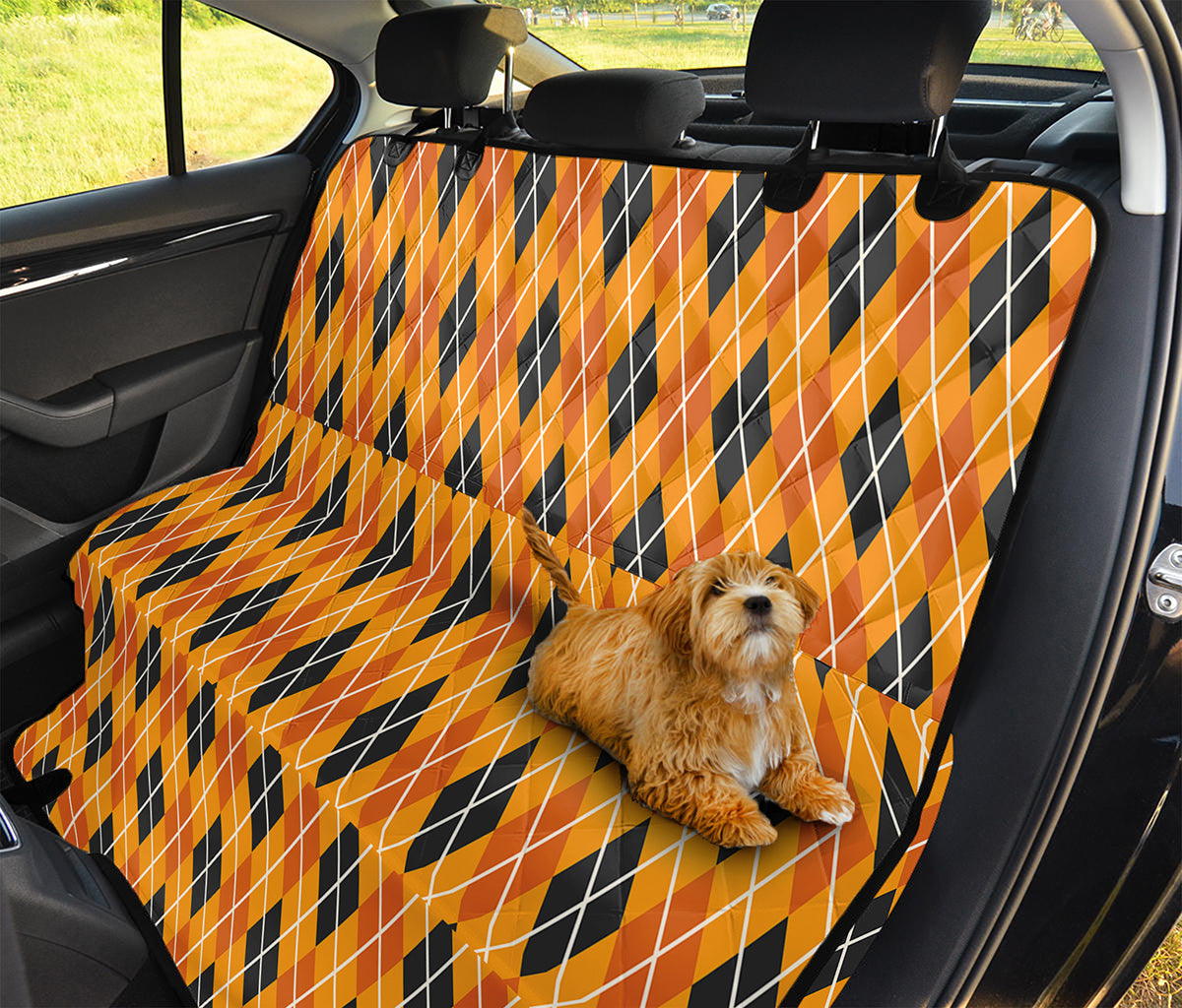 Orange Halloween Argyle Pattern Print Pet Car Back Seat Cover