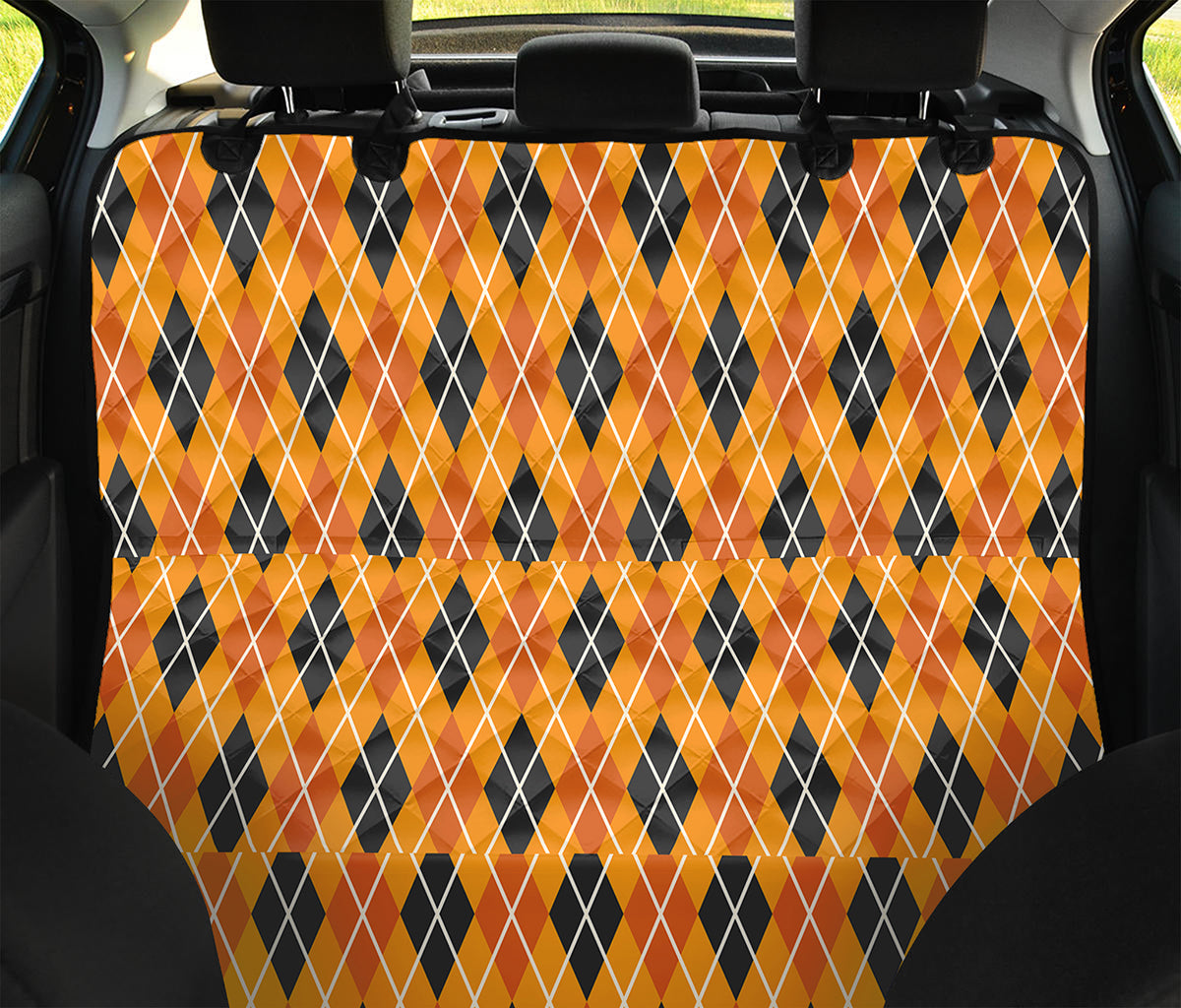 Orange Halloween Argyle Pattern Print Pet Car Back Seat Cover