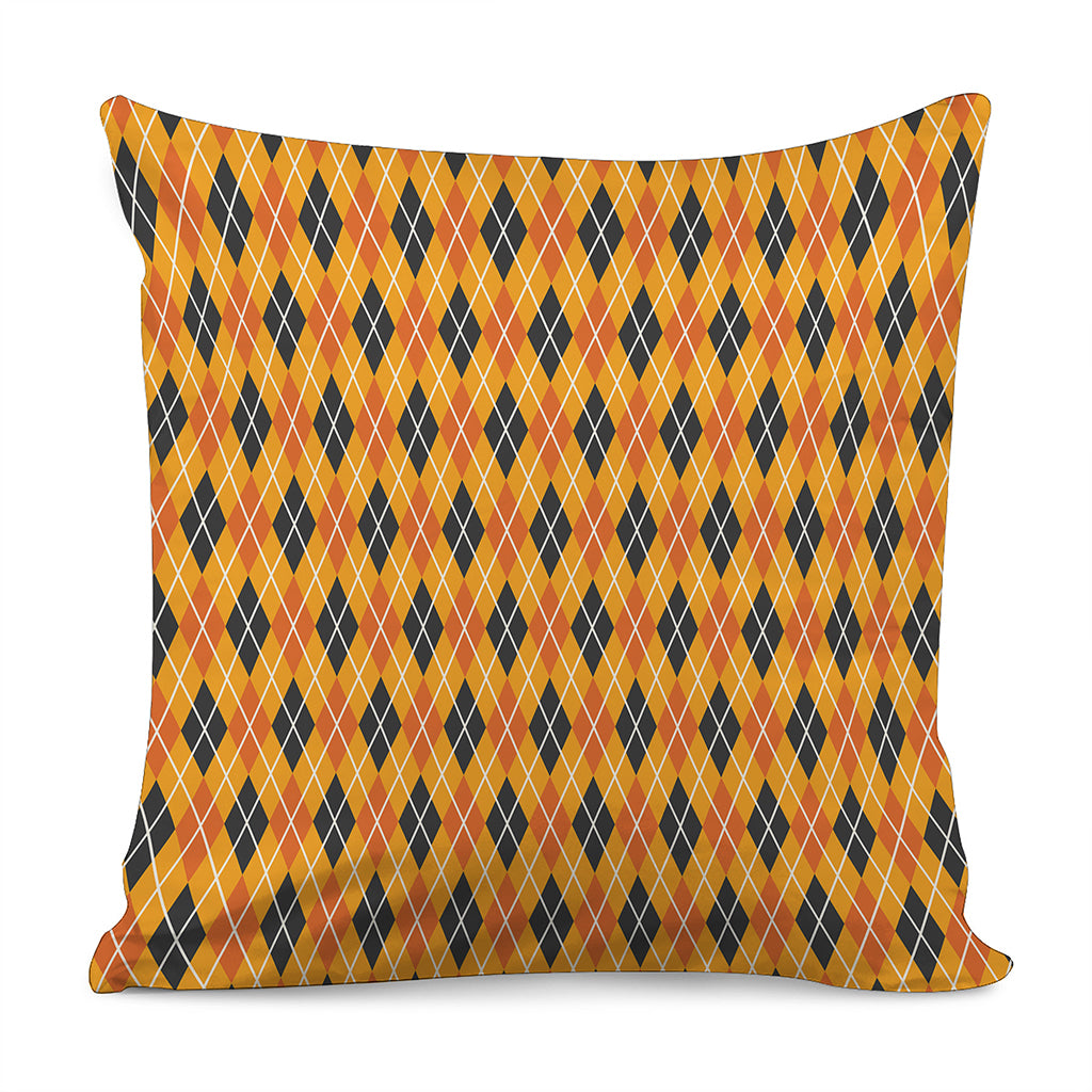 Orange Halloween Argyle Pattern Print Pillow Cover