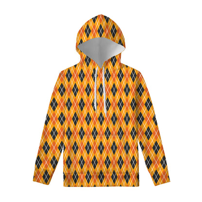 Orange Halloween Argyle Pattern Print Pullover Hoodie