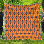 Orange Halloween Argyle Pattern Print Quilt